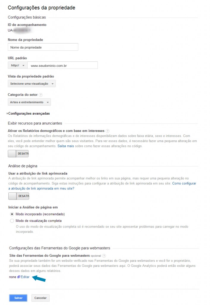 Linkando o Google Webmaster Tools no Google Analytics - Passo 2