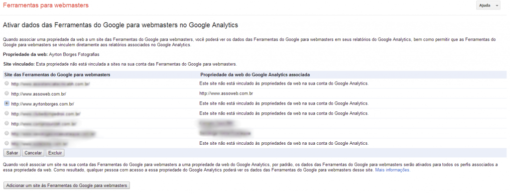 Linkando o Google Webmaster Tools no Google Analytics - Passo 3