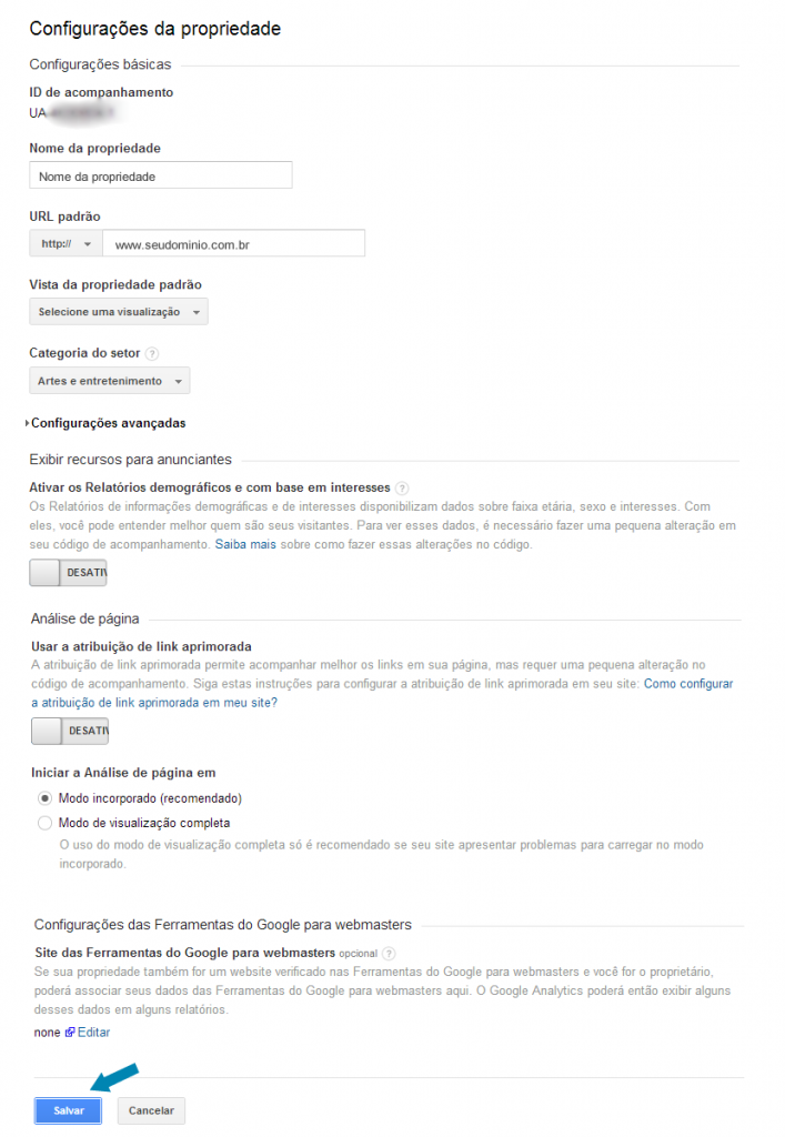 Linkando o Google Webmaster Tools no Google Analytics - Passo 4