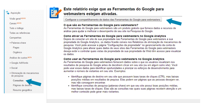 Linkando o Google Webmaster Tools no Google Analytics - Passo 1