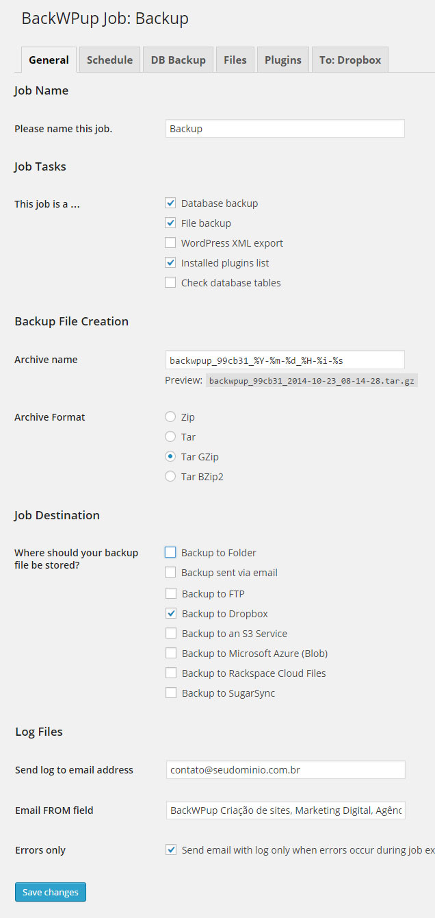 primeiro passo Backup para WordPress WP