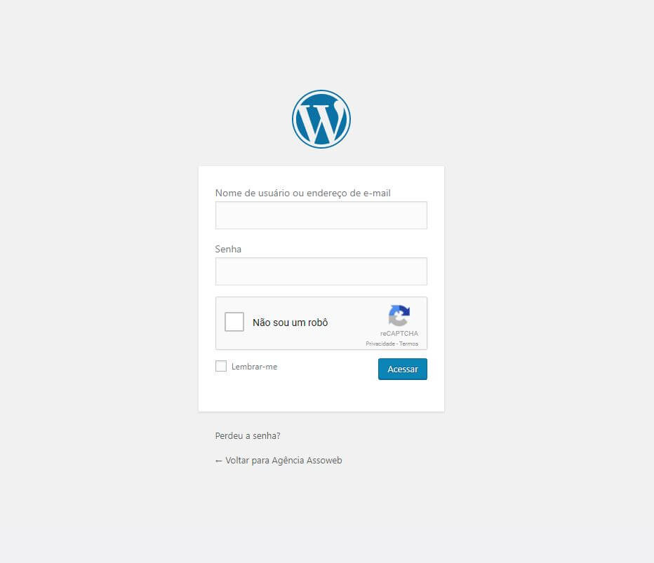 Tela de login do WordPress