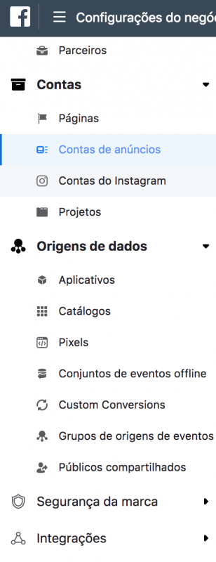 Adicionar ativos Facebook Business