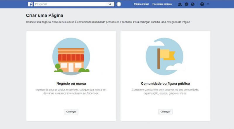 Negócio ou marca Facebook